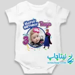 سفارش چاپ و خرید بادی تولد با طرح آنا همراه با چاپ عکس کودک شما