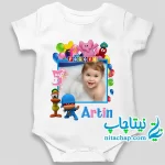 سفارش چاپ و خرید بادی تولد پوکویو با عکس کودک شما کد4
